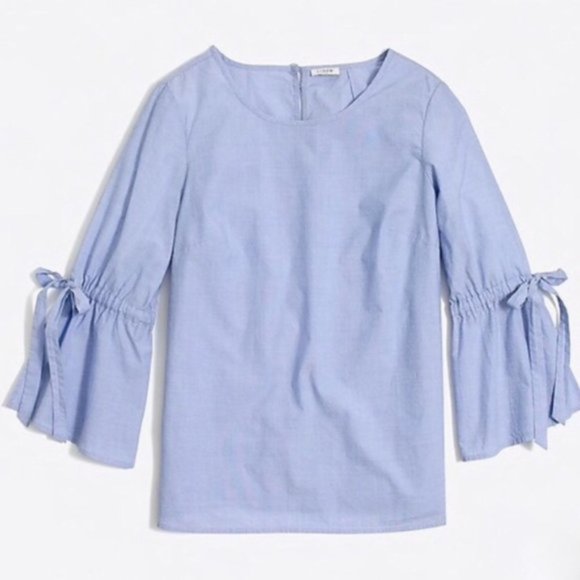 J. Crew Tops - J. Crew Bow Tie Ruffle Sleeve Chambray Top
